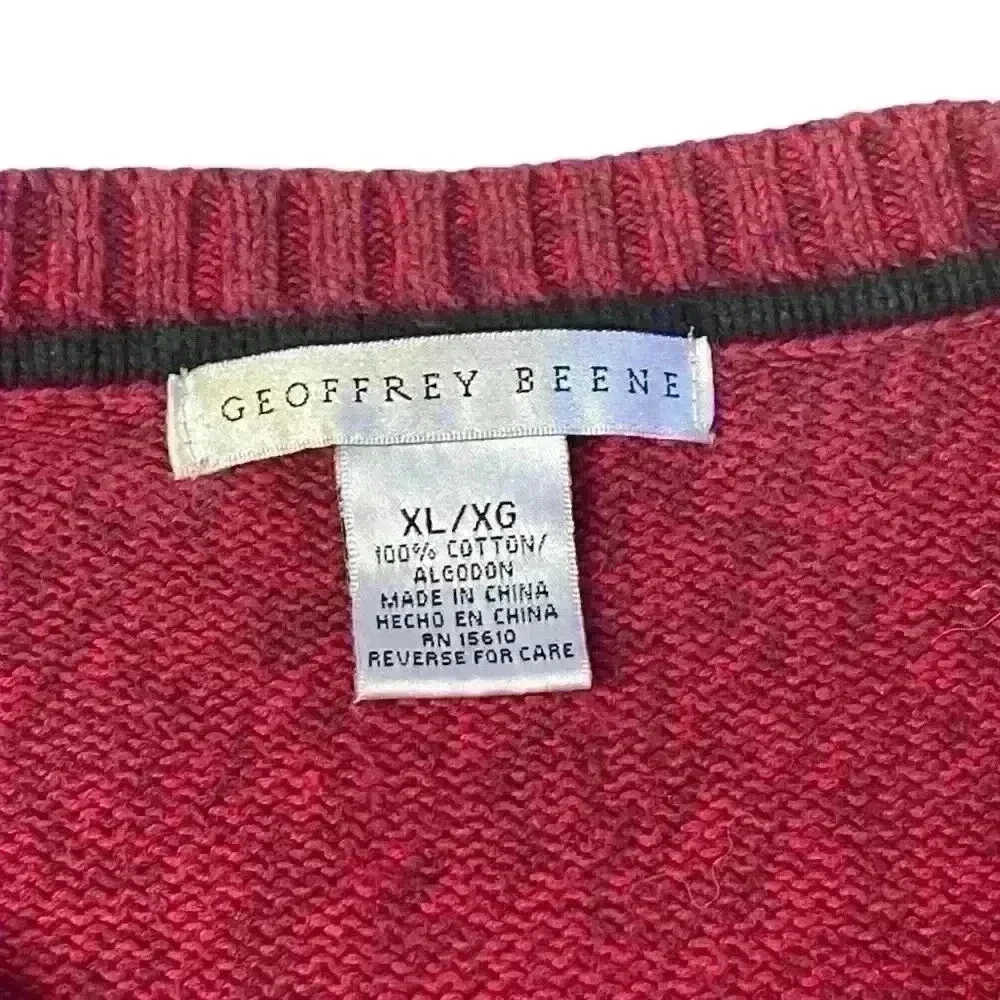 Geoffrey Beene Sweater Mens XL  Red Black Knit Argyle Crew Pullover Classic 90s